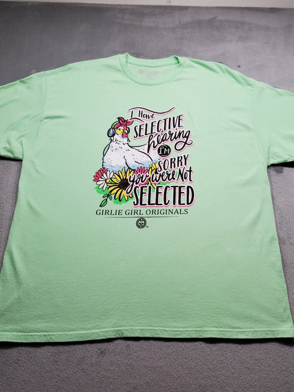 Girlie Girl Originals Selective Hearing Graphic T-shirt Mint Green Wm Sz 2X